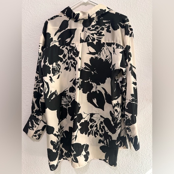 Zara Women's Cream and Black Floral‎ Print Long Sleeve Blouse Size S - Picture 6 of 16